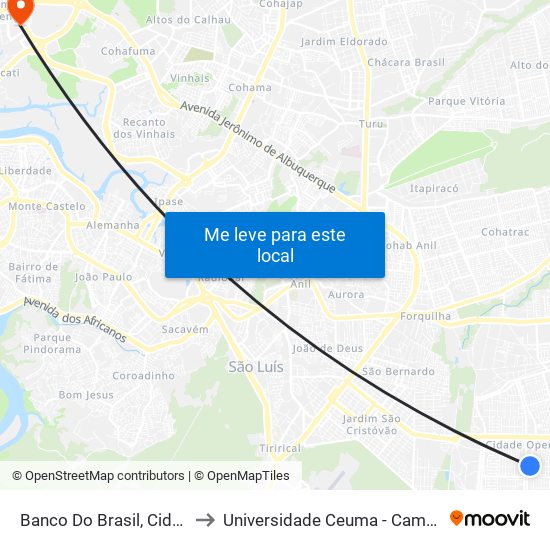 Banco Do Brasil, Cidade Operária to Universidade Ceuma - Campus Renascença map
