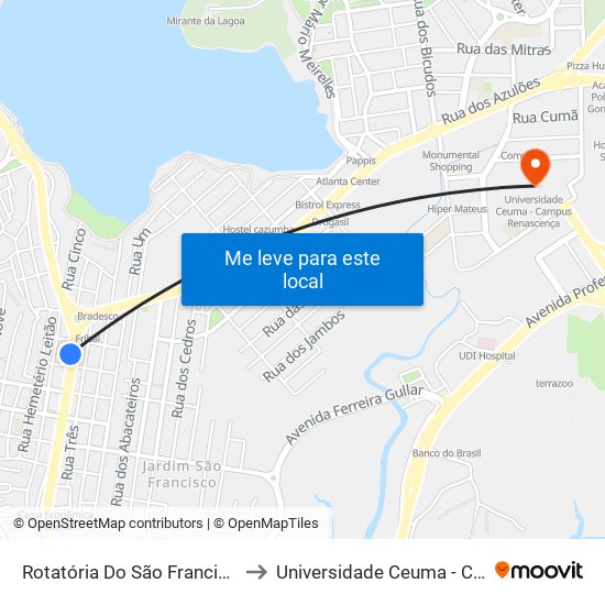 Rotatória Do São Francisco (Sentido Centro) to Universidade Ceuma - Campus Renascença map