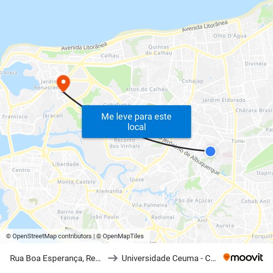 Rua Boa Esperança, Residencial Pinheiros to Universidade Ceuma - Campus Renascença map