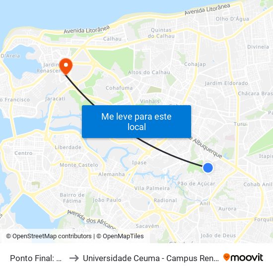 Ponto Final: T501 to Universidade Ceuma - Campus Renascença map