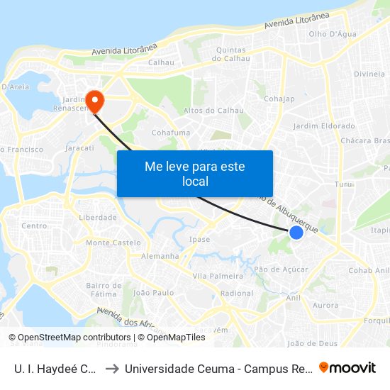 U. I. Haydeé Chaves to Universidade Ceuma - Campus Renascença map