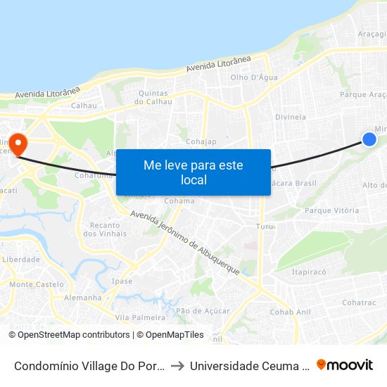 Condomínio Village Do Porto, Miritiua (Sentido Bairro) to Universidade Ceuma - Campus Renascença map