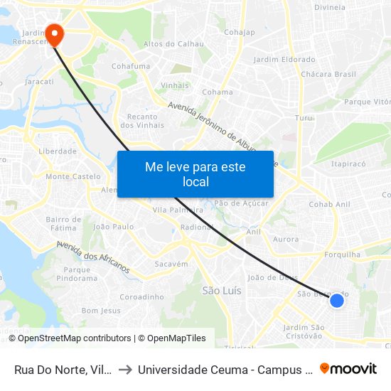 Rua Do Norte, Vila Brasil to Universidade Ceuma - Campus Renascença map