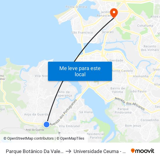Parque Botânico Da Vale | Hospital Da Mulher to Universidade Ceuma - Campus Renascença map