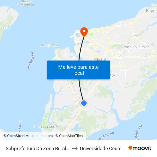 Subprefeitura Da Zona Rural - Amarelinho (Sentido Terminal) to Universidade Ceuma - Campus Renascença map