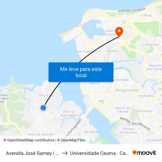 Avenida José Sarney | Comercial Vilma to Universidade Ceuma - Campus Renascença map