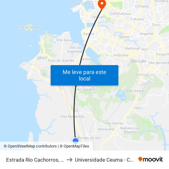 Estrada Rio Cachorros, 5 (Sentido Bairro) to Universidade Ceuma - Campus Renascença map