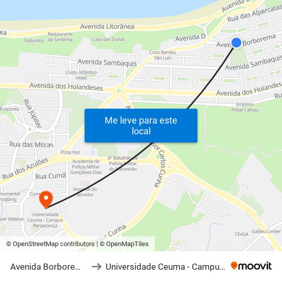 Avenida Borborema, Calhau to Universidade Ceuma - Campus Renascença map