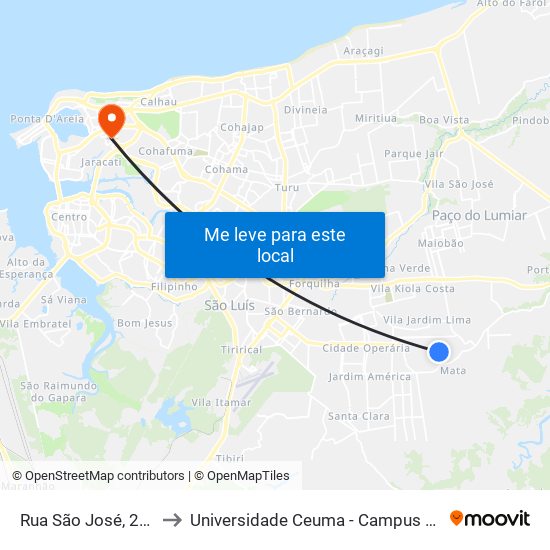 Rua São José, 275-343 to Universidade Ceuma - Campus Renascença map