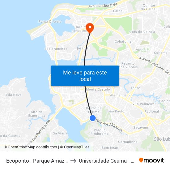 Ecoponto - Parque Amazonas (Sentido Bairro) to Universidade Ceuma - Campus Renascença map