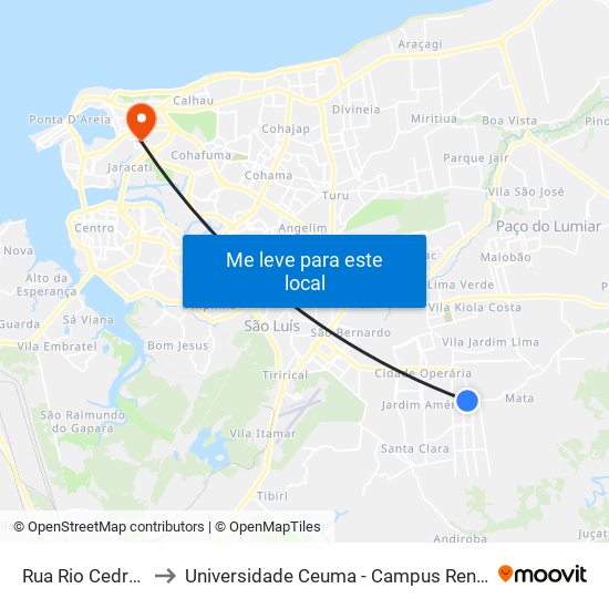Rua Rio Cedro, 10 to Universidade Ceuma - Campus Renascença map