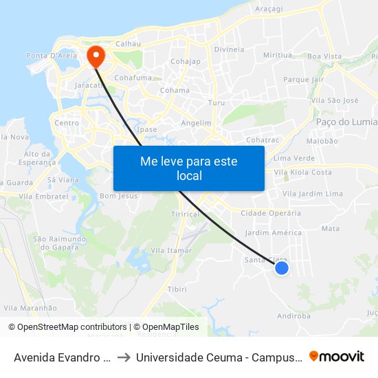 Avenida Evandro Silva, 35 to Universidade Ceuma - Campus Renascença map