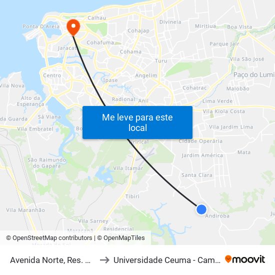 Avenida Norte, Res. Nova Vida - 04 to Universidade Ceuma - Campus Renascença map