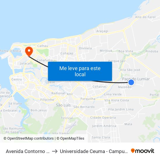 Avenida Contorno Norte, 33 to Universidade Ceuma - Campus Renascença map