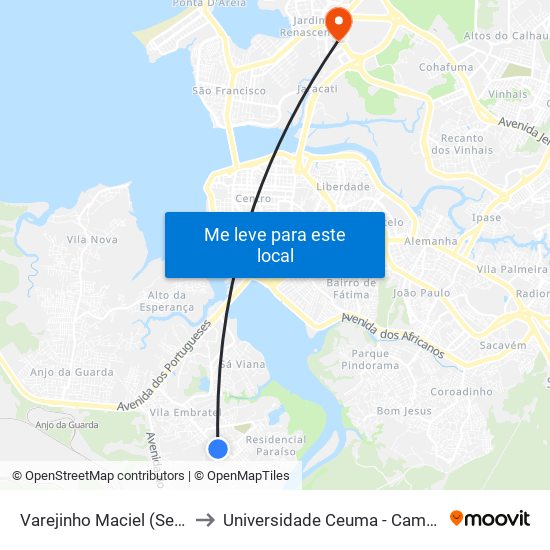 Varejinho Maciel (Sentido Bairro) to Universidade Ceuma - Campus Renascença map