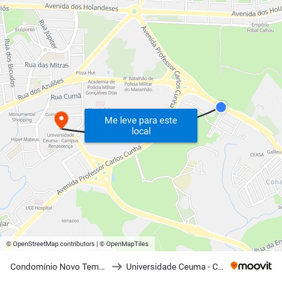 Condomínio Novo Tempo (Sentido Bairro) to Universidade Ceuma - Campus Renascença map