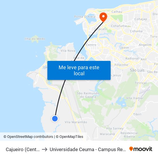 Cajueiro (Centro) 5 to Universidade Ceuma - Campus Renascença map
