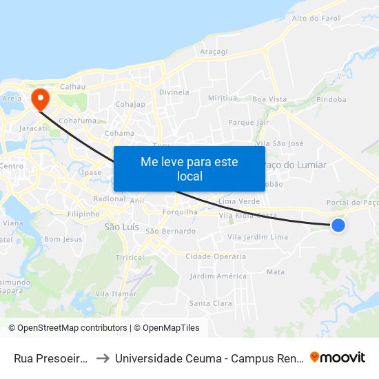 Rua Presoeira, 22 to Universidade Ceuma - Campus Renascença map