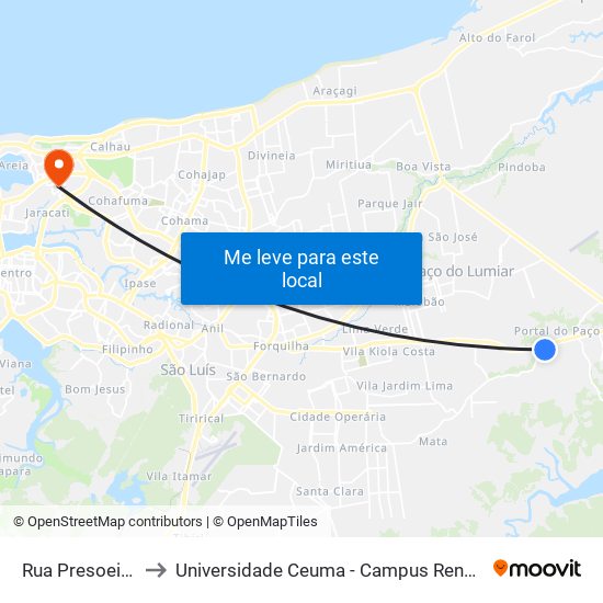 Rua Presoeira, 2 to Universidade Ceuma - Campus Renascença map