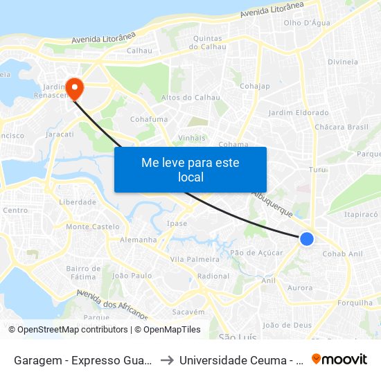 Garagem - Expresso Guanabara (Sentido Bairro) to Universidade Ceuma - Campus Renascença map