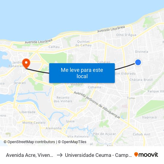 Avenida Acre, Vivendas Do Turu to Universidade Ceuma - Campus Renascença map