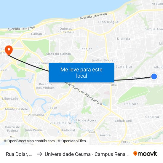 Rua Dolar, 190 to Universidade Ceuma - Campus Renascença map