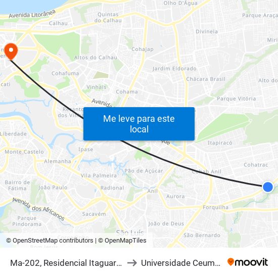 Ma-202, Residencial Itaguará - Cohatrac (Sentido Forquilha) to Universidade Ceuma - Campus Renascença map