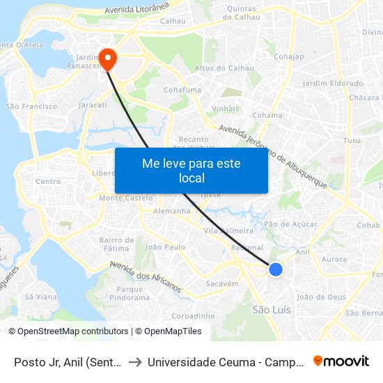 Posto Jr, Anil (Sentido Bairro) to Universidade Ceuma - Campus Renascença map