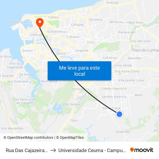 Rua Das Cajazeiras, 33110 to Universidade Ceuma - Campus Renascença map