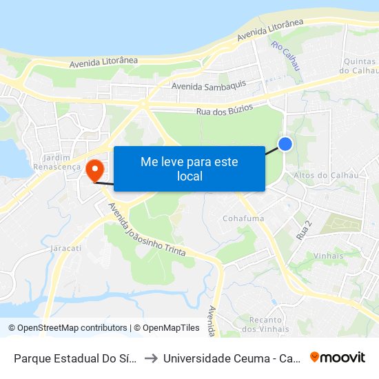 Parque Estadual Do Sítio Do Rangedor to Universidade Ceuma - Campus Renascença map