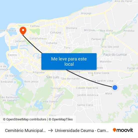 Cemitério Municipal Da Matinha to Universidade Ceuma - Campus Renascença map