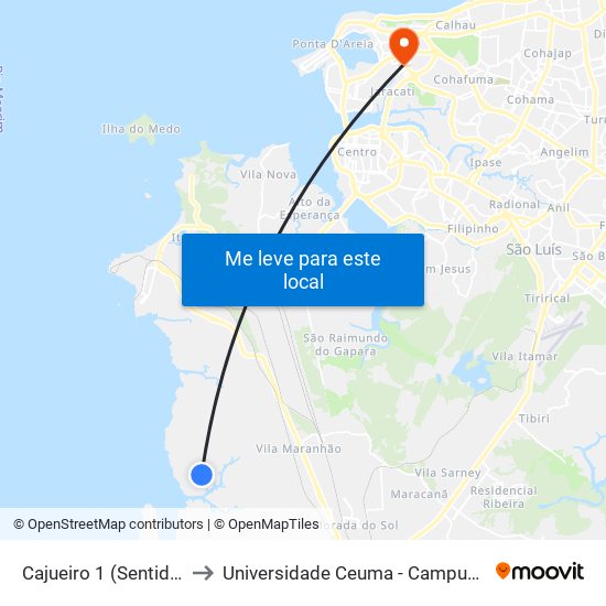 Cajueiro 1 (Sentido Bairro) to Universidade Ceuma - Campus Renascença map