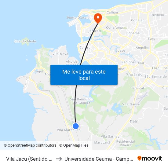 Vila Jacu (Sentido Maracanã) to Universidade Ceuma - Campus Renascença map