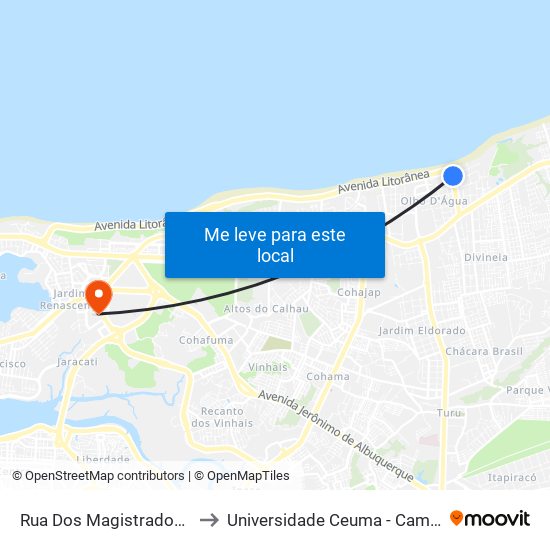 Rua Dos Magistrados, Olho D'Água to Universidade Ceuma - Campus Renascença map