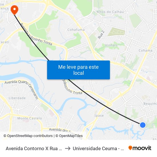 Avenida Contorno X Rua Nove (Sentido Bairro) to Universidade Ceuma - Campus Renascença map
