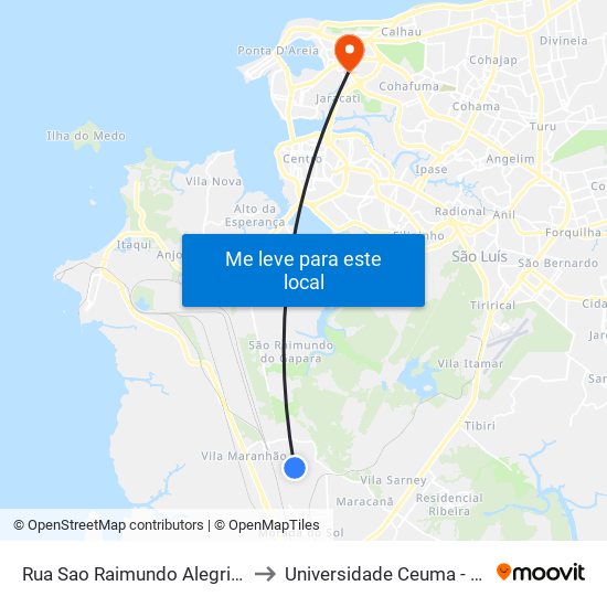 Rua Sao Raimundo Alegria, 6 (Sentido Terminal) to Universidade Ceuma - Campus Renascença map