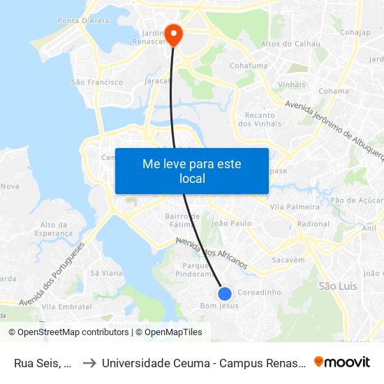 Rua Seis, 19a to Universidade Ceuma - Campus Renascença map