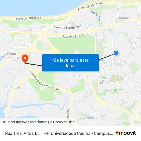 Rua Três, Altos Do Calhau to Universidade Ceuma - Campus Renascença map