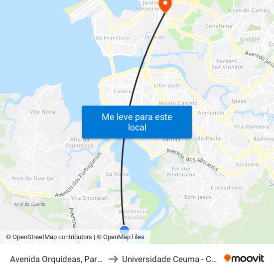 Avenida Orquídeas, Parque Das Palmeiras to Universidade Ceuma - Campus Renascença map