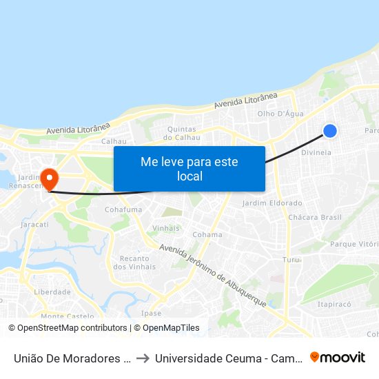 União De Moradores Do Sol E Mar to Universidade Ceuma - Campus Renascença map