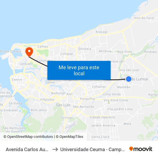 Avenida Carlos Augusto, 20a to Universidade Ceuma - Campus Renascença map