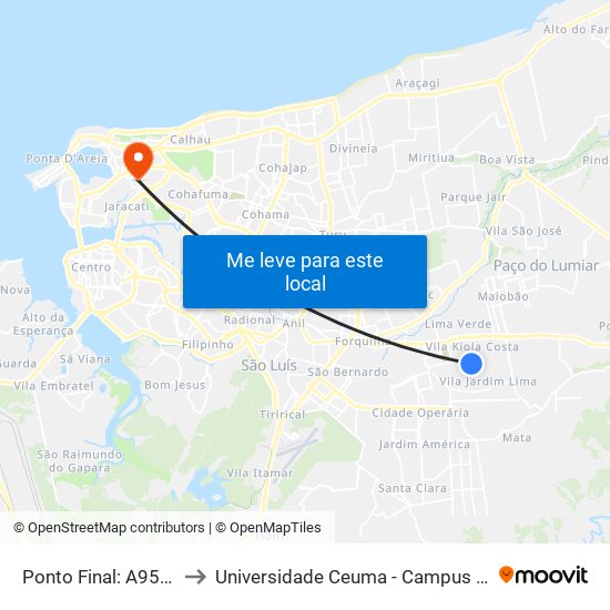 Ponto Final: A959/A964 to Universidade Ceuma - Campus Renascença map
