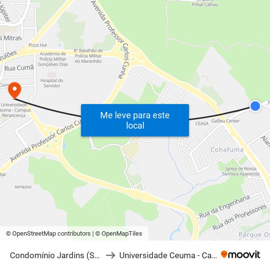 Condomínio Jardins (Sentido Cohafuma) to Universidade Ceuma - Campus Renascença map