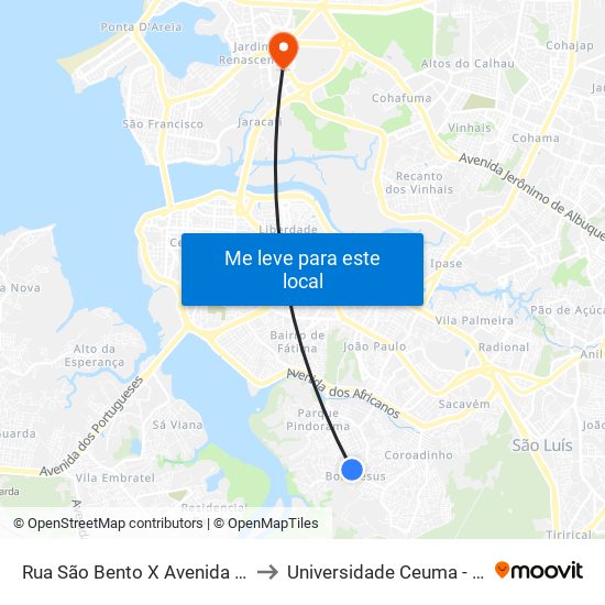 Rua São Bento X Avenida Presidente José Sarney to Universidade Ceuma - Campus Renascença map