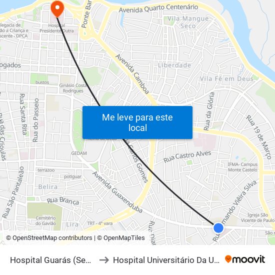 Hospital Guarás (Sentido Bairro) to Hospital Universitário Da Ufma - Hu-Ufma map