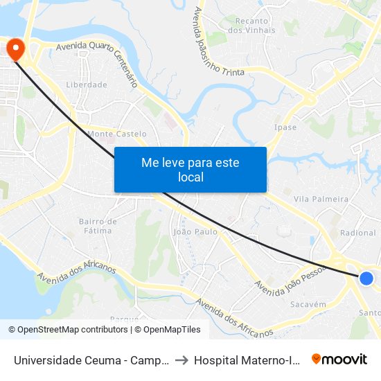 Universidade Ceuma - Campus Anil to Hospital Materno-Infantil map