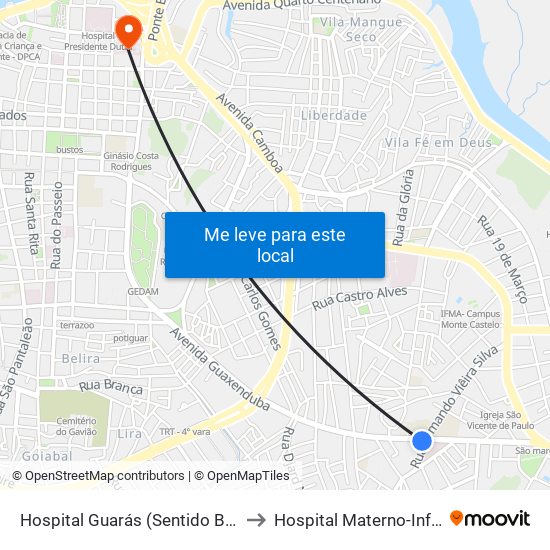 Hospital Guarás (Sentido Bairro) to Hospital Materno-Infantil map