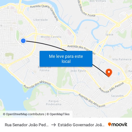 Rua Senador João Pedro, Fabril to Estádio Governador João Castelo map