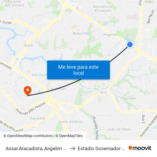 Assaí Atacadista, Angelim (Sentido Centro) to Estádio Governador João Castelo map