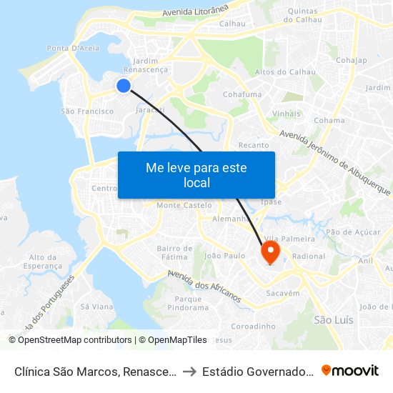 Clínica São Marcos, Renascença (Sentido Bairro) to Estádio Governador João Castelo map
